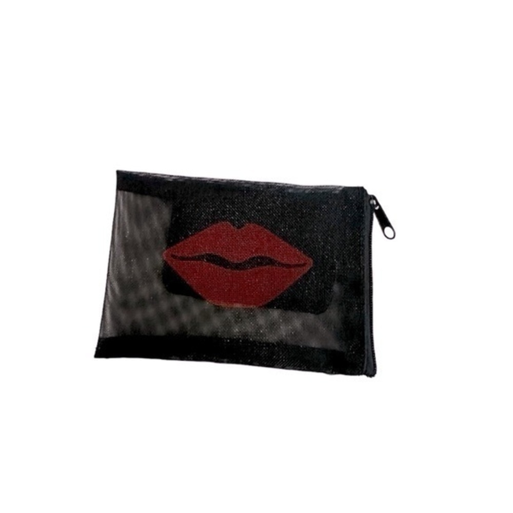 Sheer Black With Red Lips Jewelry Zip Pouch
